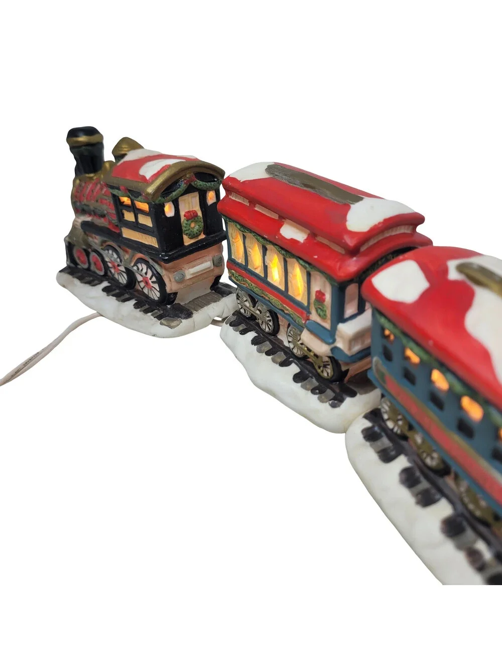 Christmas 1997 Village Square Lighted 3 Piece Ceramic Train Set Mervyn's working